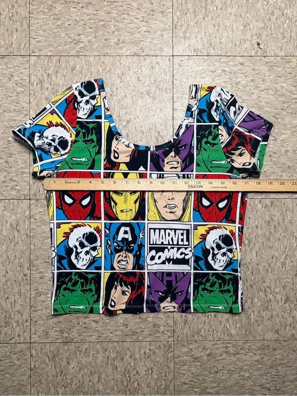 Marvel Spider-Man Iron Man Hulk Captain America Graphic Crop Top T-Shirt L - Picture 4 of 5